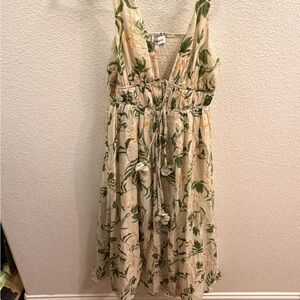 Maison Floral Maxi Dress with Green Leaf Print